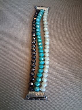Beaded Triple-Row Apple Watch Band Connector - Turquoise, Cream & Black